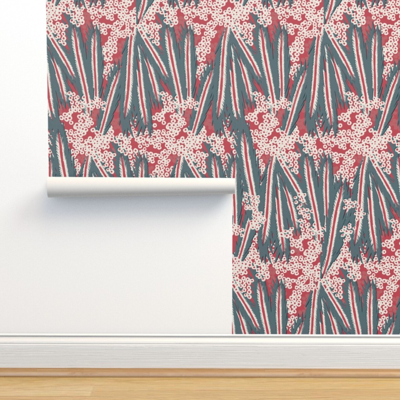 Magenta Retro Bird Feathers Abstract Animal Tropical Large Scale Custom Removable Wallpaper by Spoonflower Peel & Stick Wallpaper 2FT Wide